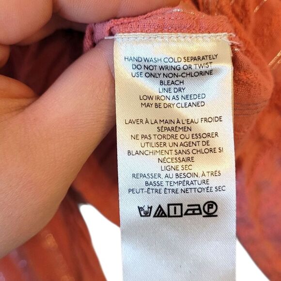Pilcro Women's Dusty Rose Metallic Stripe Cotton Boho Blouse Size XS - Picture 5 of 6